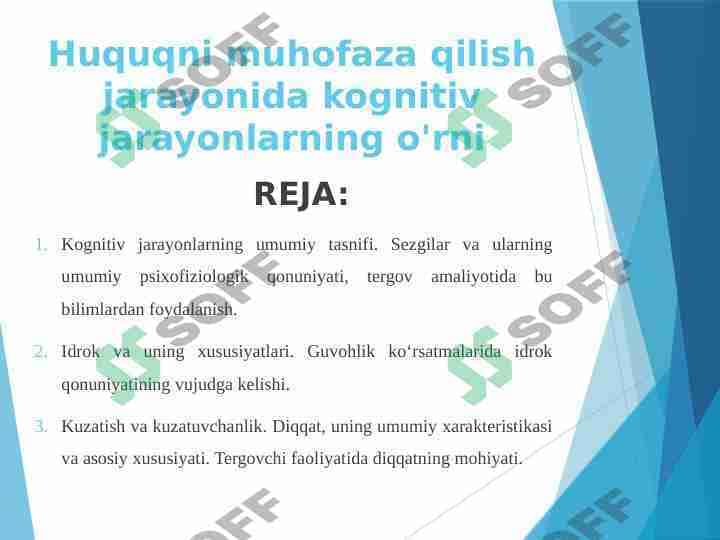 Huquqni muhofaza qilish jarayonida kognitiv jarayonlarning o'rni