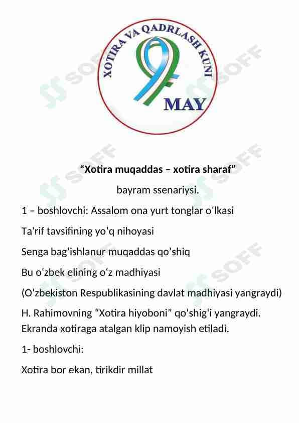 9-may Xotira muqaddas ssenariy