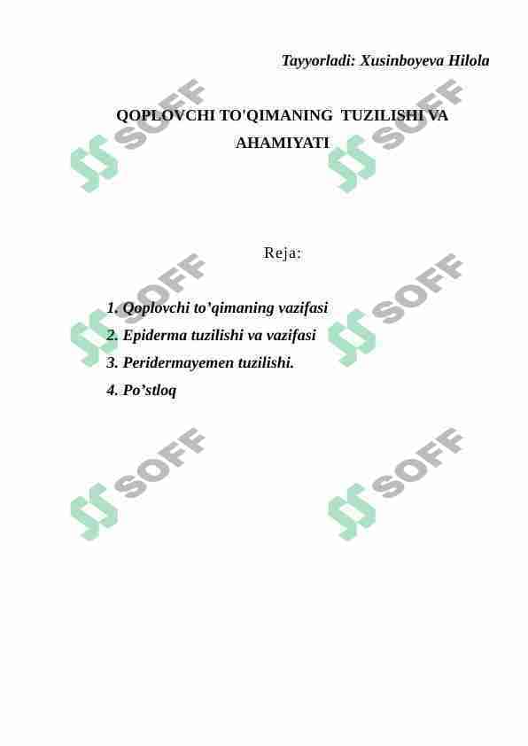QOPLOVCHI TO'QIMANING TUZILISHI VA AHAMIYATI