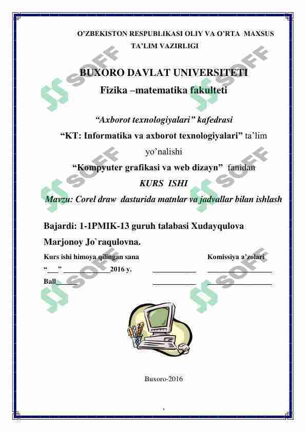 Corel draw dasturida matnlar va jadvallar bilan. ishlash