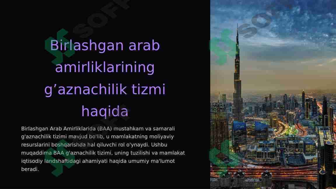 Birlashgan arab amirliklarining g’aznachilik tizmi haqida. BAA