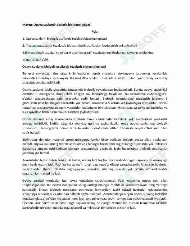 Oqava suvlarni tozalash biotexnologiyasi