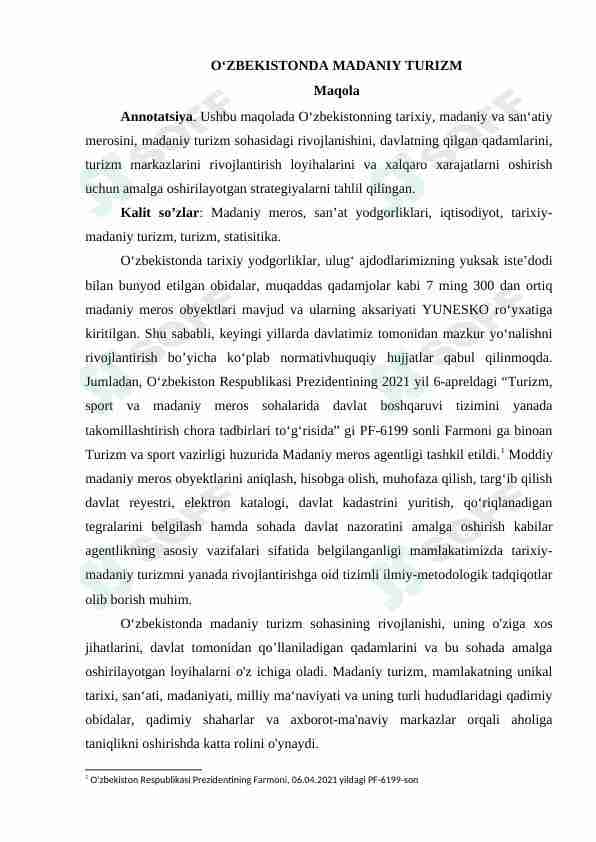 Oʻzbekistonda madaniy turizm