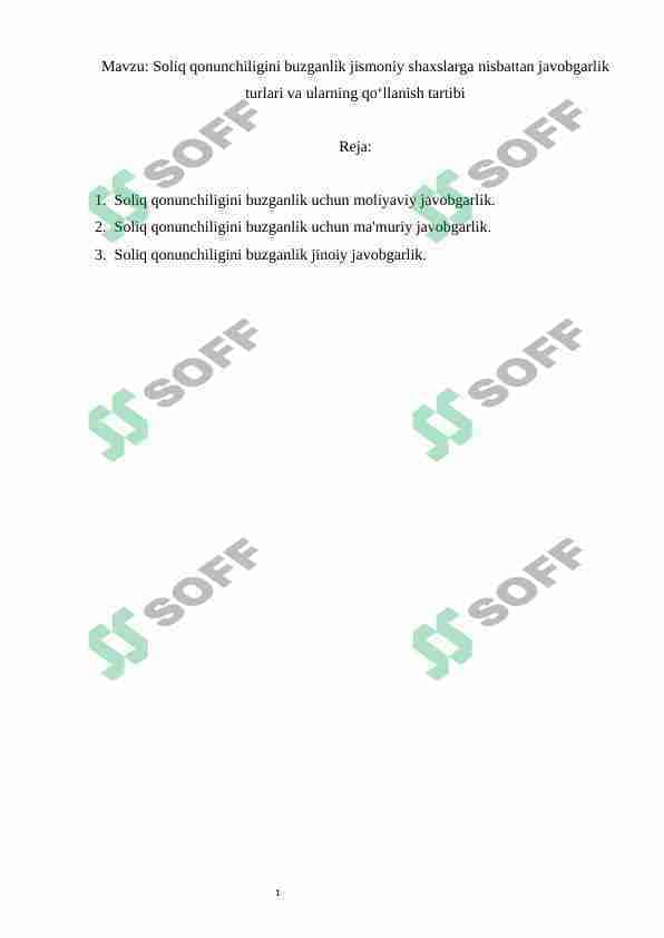 Soliq qonunchiligini buzganlik jismoniy shaxslarga nisbattan javobgarlik turlari va ularning qo'llanish tartibi
