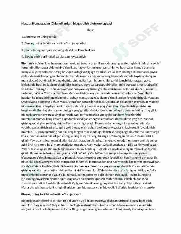 Biomassadan biogas olish texnologiyasi