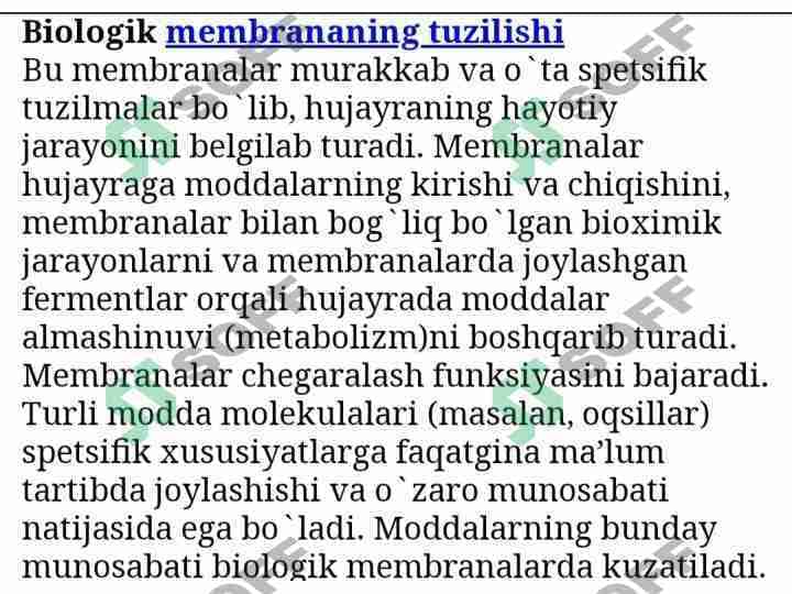 BIOLOGIK MEMBRANANING TUZULISHI