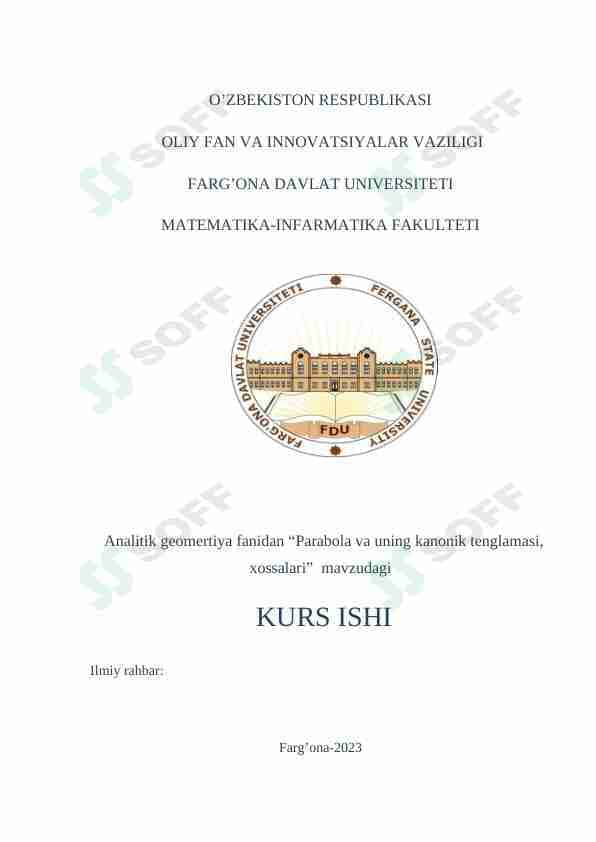 Parabola va uning kanonik tenglamasi, xossalari