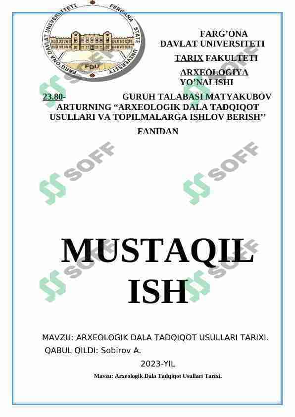 ARXEOLOGIK DALA TADQIQOTLARI USULLARI TARIXI