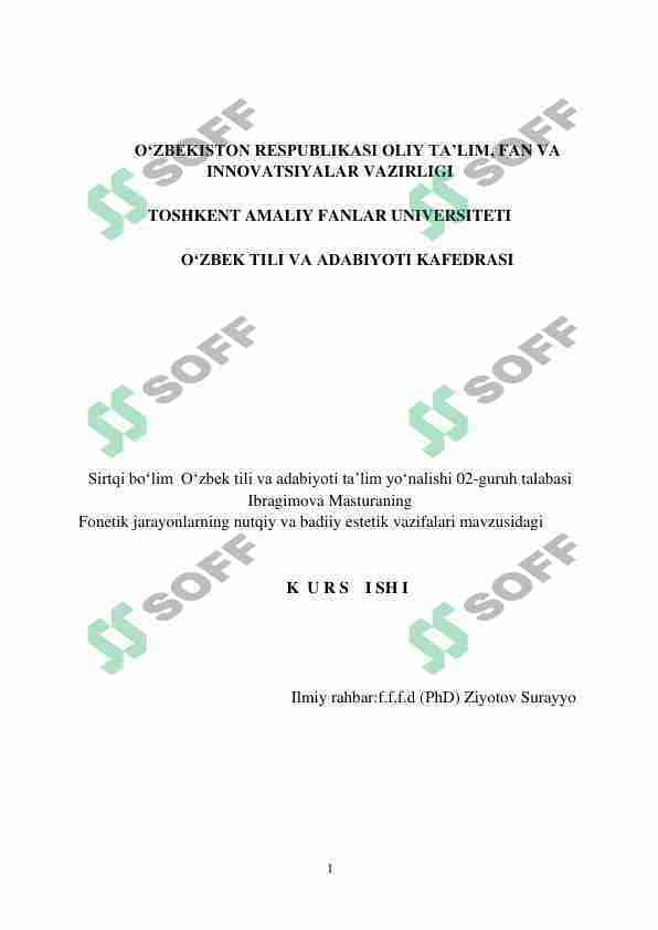 FONETIK JARAYONLARINING NUTQIY VA BADIIY ESTETIK VAZIFALARI