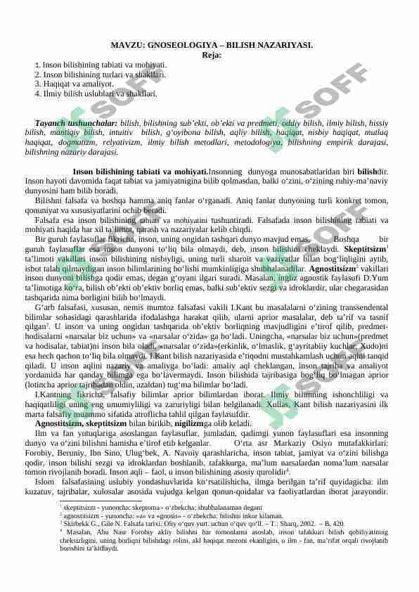 GNOSEOLOGIYA – BILISH NAZARIYASI.