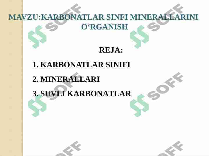 KARBONATLAR SINFI MINERALLARINI