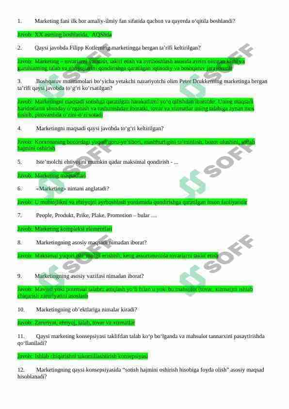 Marketing test javoblari