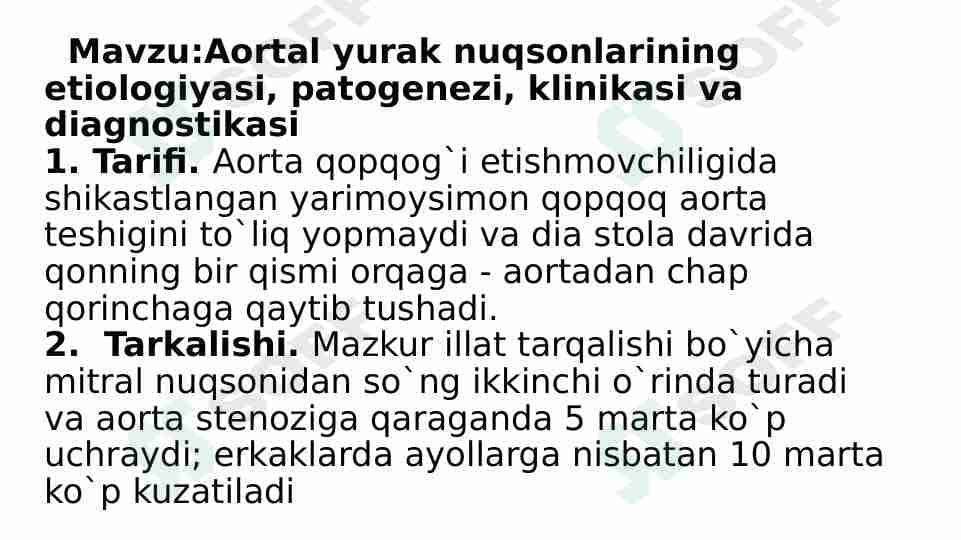Aortal yurak nuqsonlarining etiologiyasi