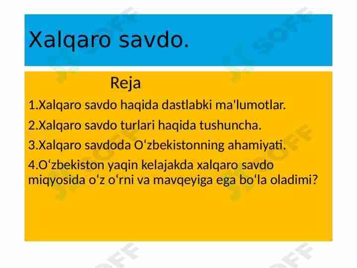 Global Iqtisodiyotda Xalqaro savdo