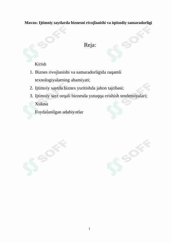 Ijtimoiy saytlarda biznesni rivojlanishi va iqtisodiy samaradorligi