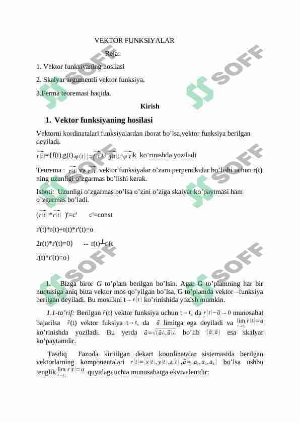 VEKTOR Funksiyalar