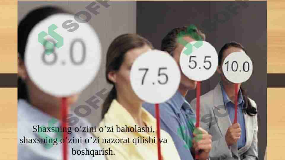 Shaxsning o’zini o’zi baholashi, shaxsning o’zini o’zi nazorat qilishi va boshqarish