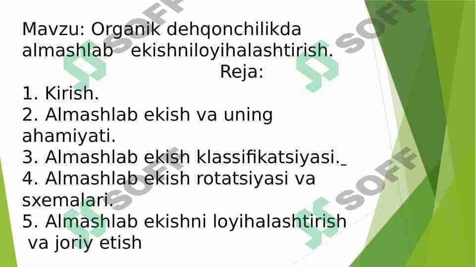 Organik dehqonchilikda almashlab ekishni loyihalashtirish