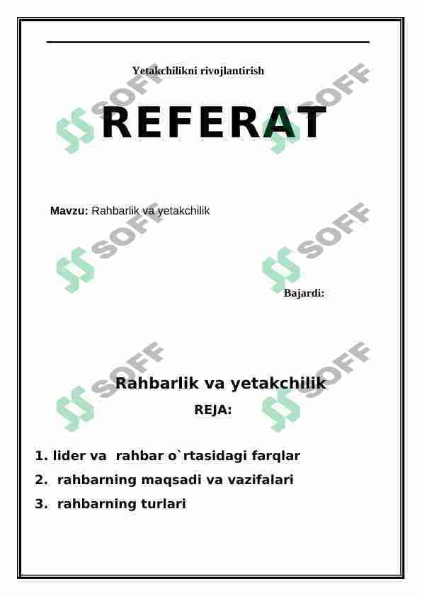 Rahbarlik va yetakchilik referat