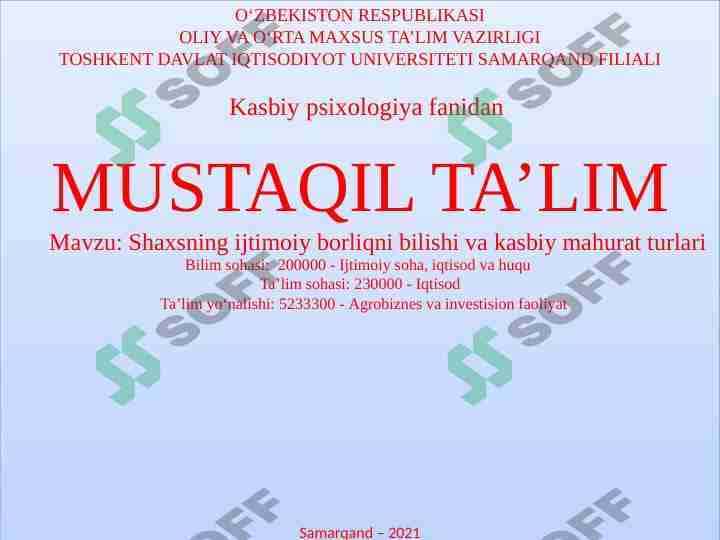 Shaxsning ijtimoiy borliqni bilishi va kasbiy mahurat turlari
