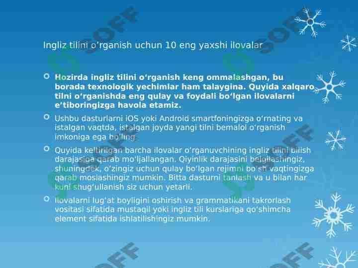 Ingliz tilini o'rganish uchun top 10 eng yaxshi ilovalar