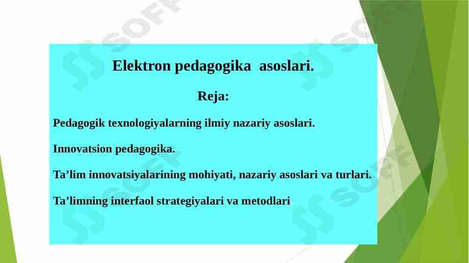 Elektron pedagogika asoslari.