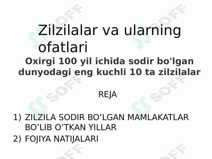 Zilzilalar. Oxirgi 100 yil ichida sodir bo'lgan dunyodagi eng kuchli 10 ta zilzila