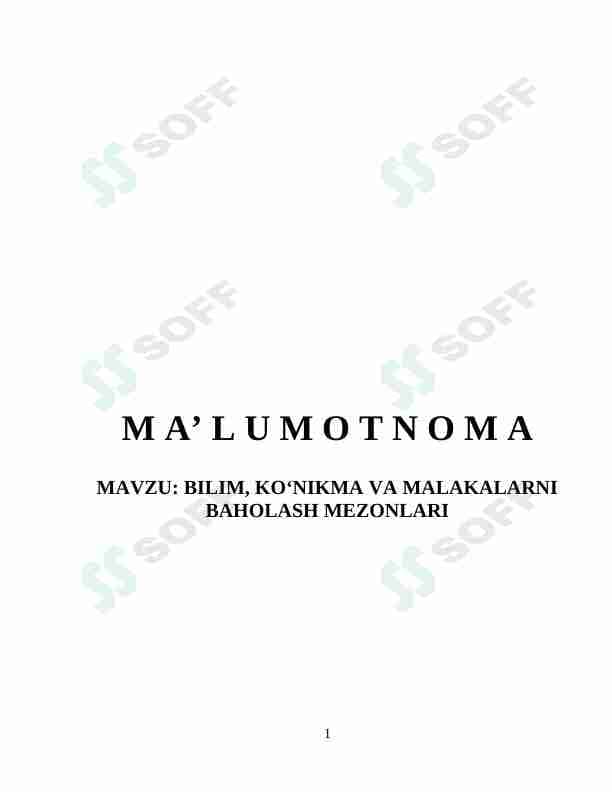 BILIM, KO‘NIKMA VA MALAKALARNI BAHOLASH MEZONLARI