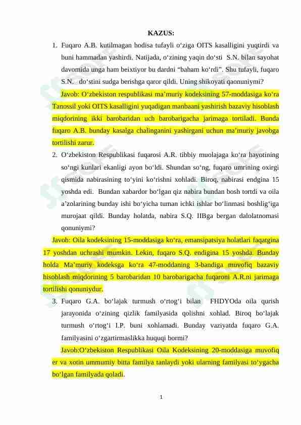 Huquq fanidan kazuslar