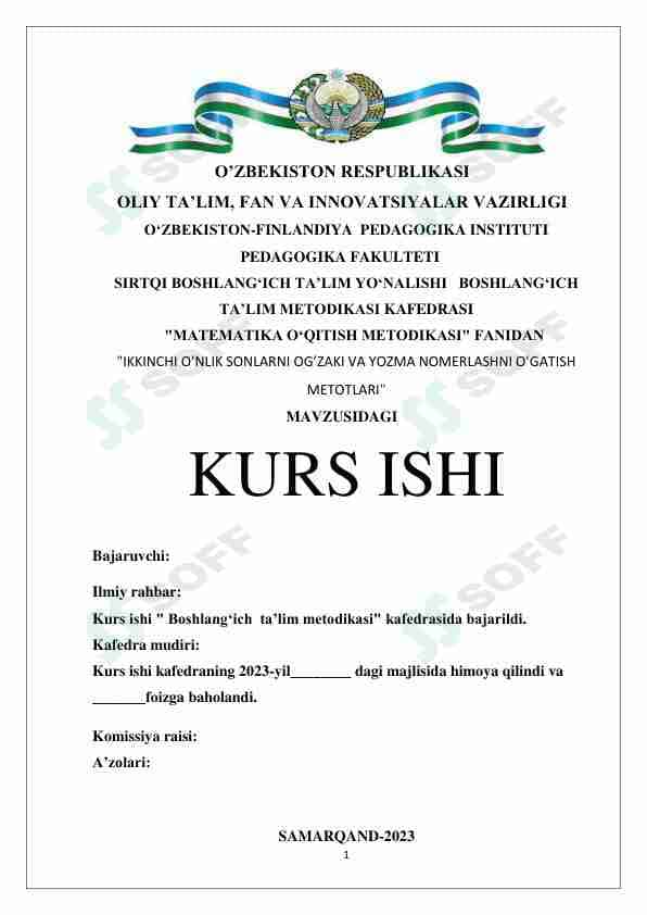 IKKINCHI O’NLIK SONLARNI OG’ZAKI VA YOZMA NOMERLASHNI O’GATISH METOTLARI kurs ishi