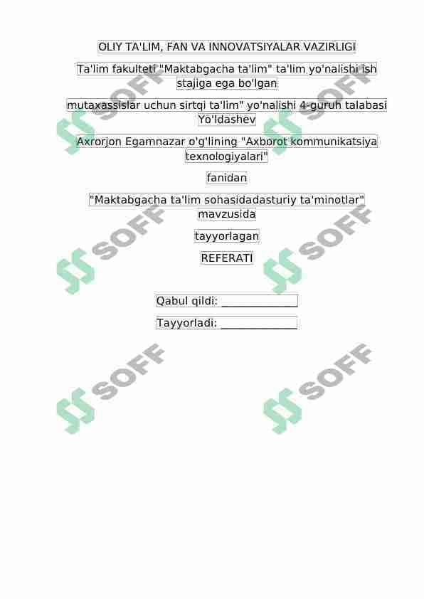 Maktabgacha ta'lim sohasidadasturiy ta'minotlar