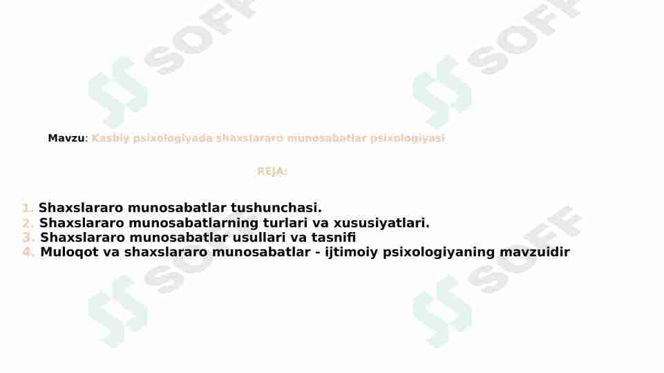Kasbiy psixologiyada shaxslararo munosabatlar psixologiyasi