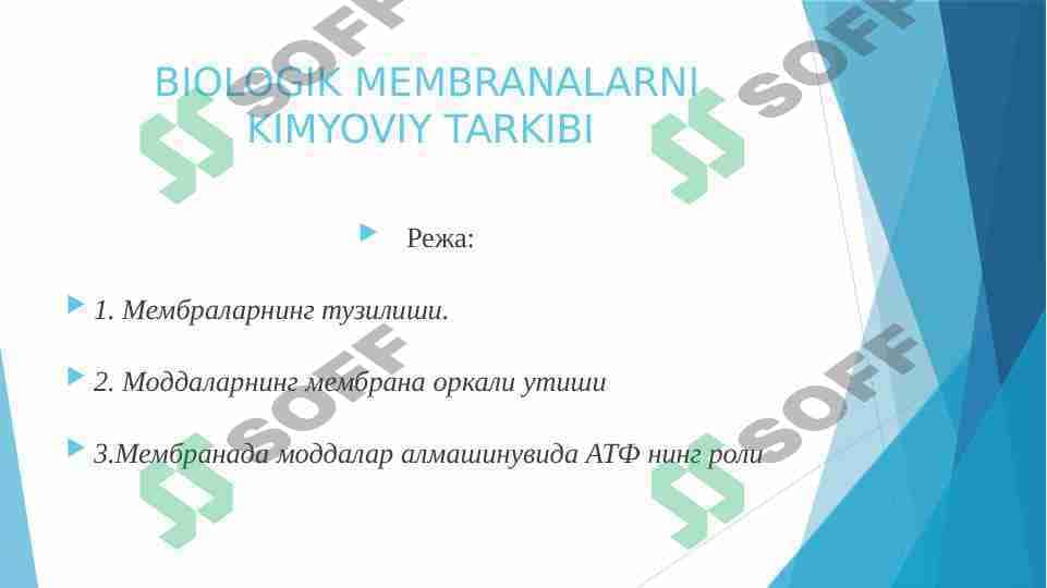 BIOLOGIK MEMBRANALARNI KIMYOVIY TARKIBI