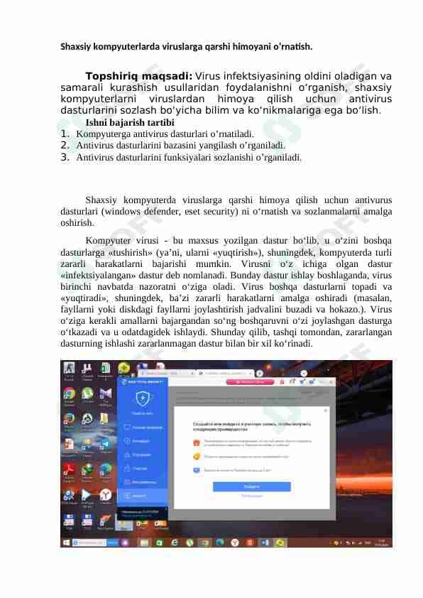 Shaxsiy kompyuterlarda viruslarga qarshi himoyani o‘rnatish