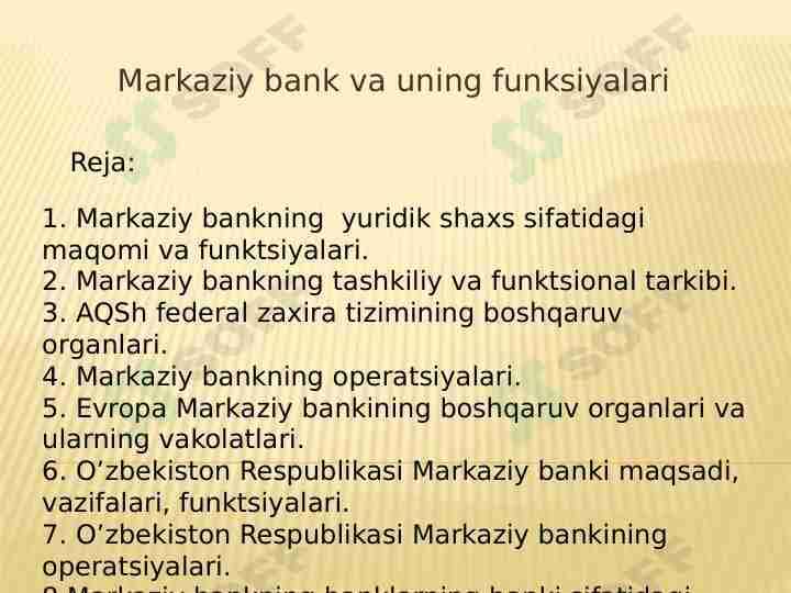Markaziy bank va uning funksiyalari