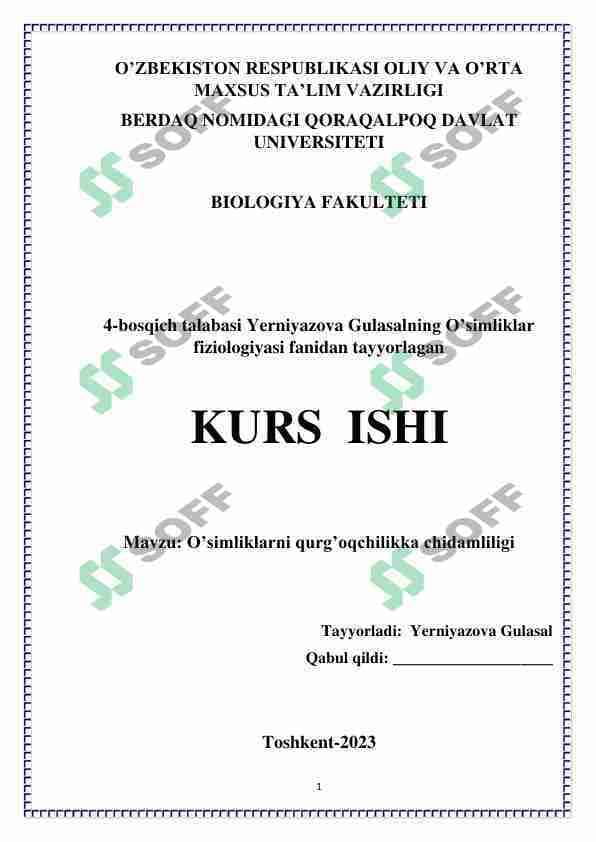 O’simliklarni qurg’oqchilikka chidamliligi