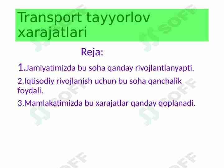Transport tayyorlov xarajatlari