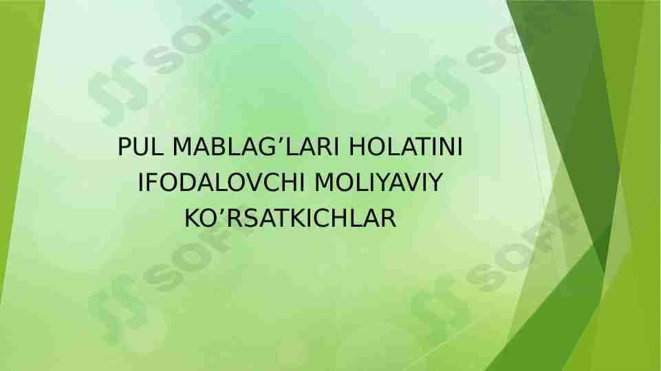 Pul mablag’lari holatini ifodalovchi moliyaviy ko’rsatkichlar