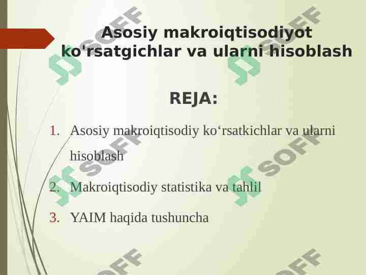 Asosiy makroiqtisodiyot ko'rsatgichlar va ularni hisoblash