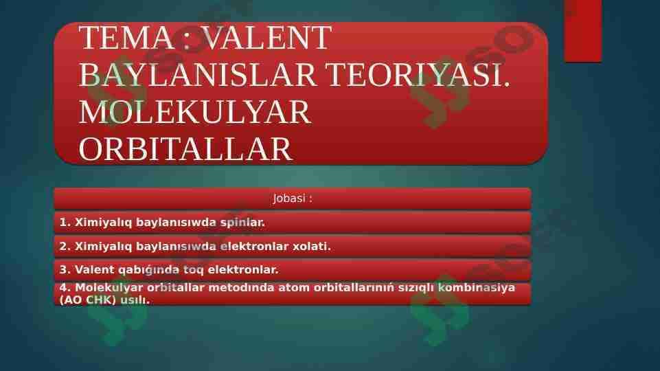 VALENT BAYLANISLAR TEORIYASI. MOLEKULYAR ORBITALLAR 2