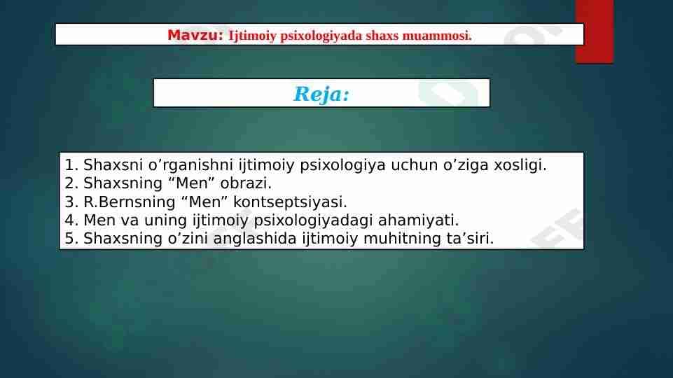 Ijtimoiy psixologiyada shaxs muammosi.