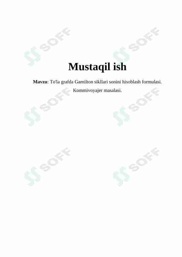 To'la grafda Gamilton sikllari sonini hisoblash formulasi. Kommivoyajer masalasi