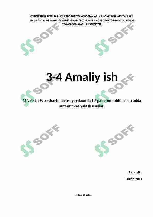 Wireshark ilovasi yordamida IP paketini tahlillash. Sodda autentifikasiyalash usullari