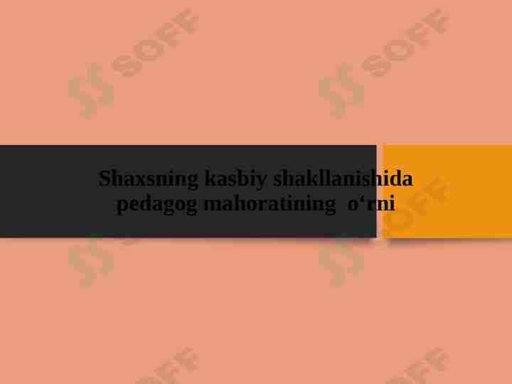 Shaxsning kasbiy shakllanishida pedagog mahoratining  o‘rni