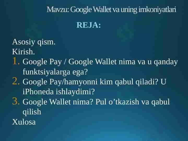 Google Wallet va uning imkoniyatlari