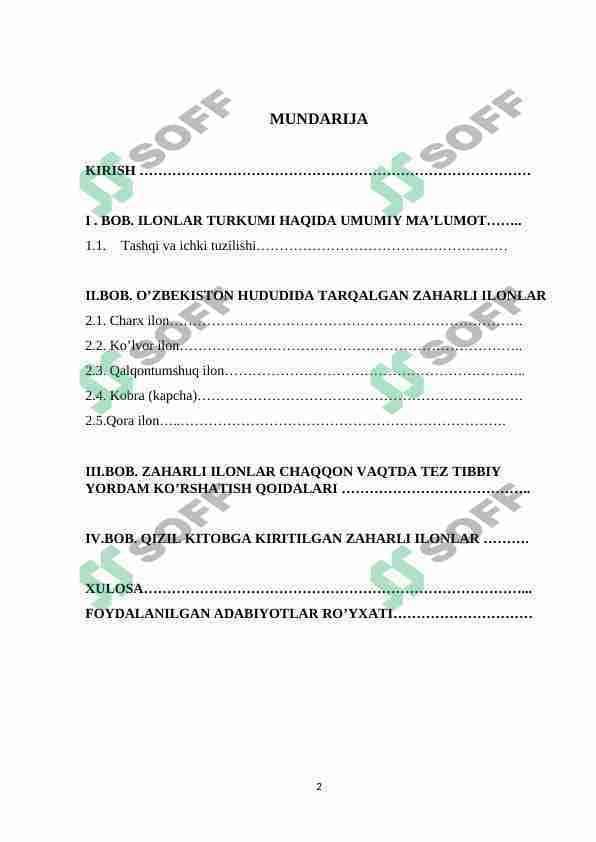 O’ZBEKISTON HUDUDIDA TARQALGAN ZAHARLI ILONLAR
