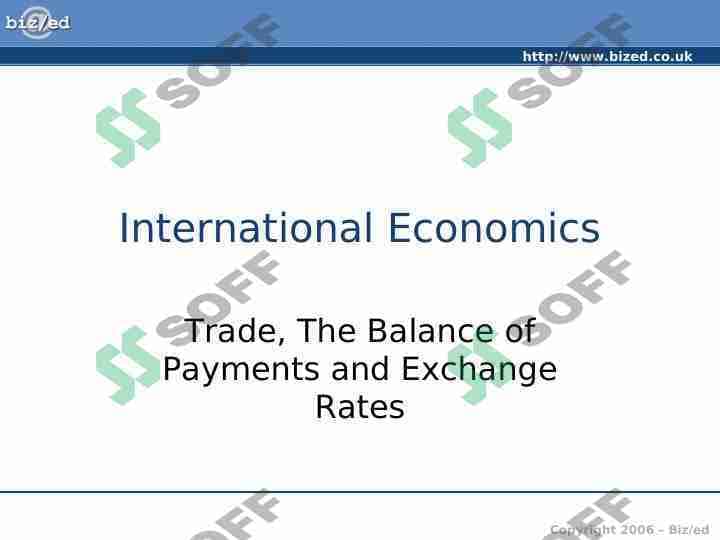 Trade, The Balance of Payments and Exchange Rates