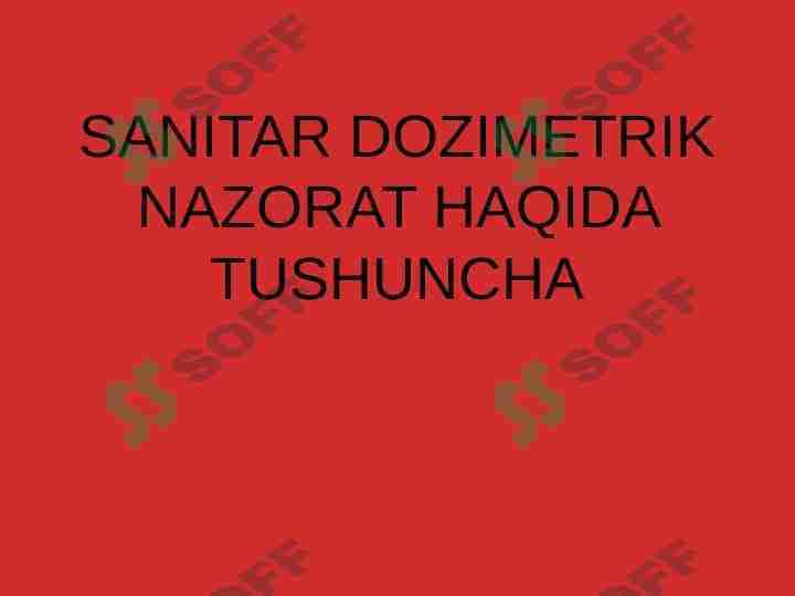 Sanitar dozimetrik Nazorat (Gigiyena)