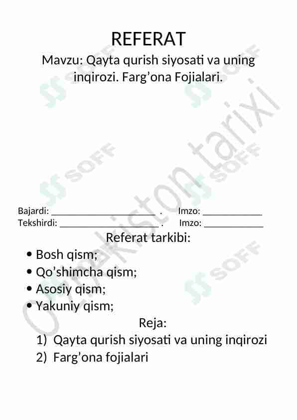 Qayta qurish siyosati va uning inqirozi. Fargʻona fojialari