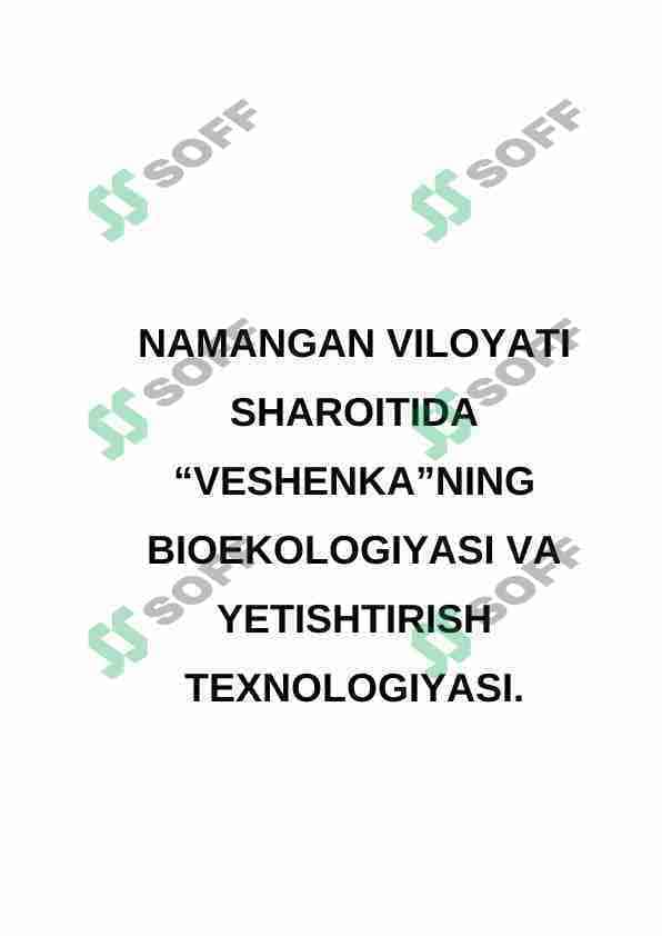 VESHENKANING BIOEKOLOGIYASI